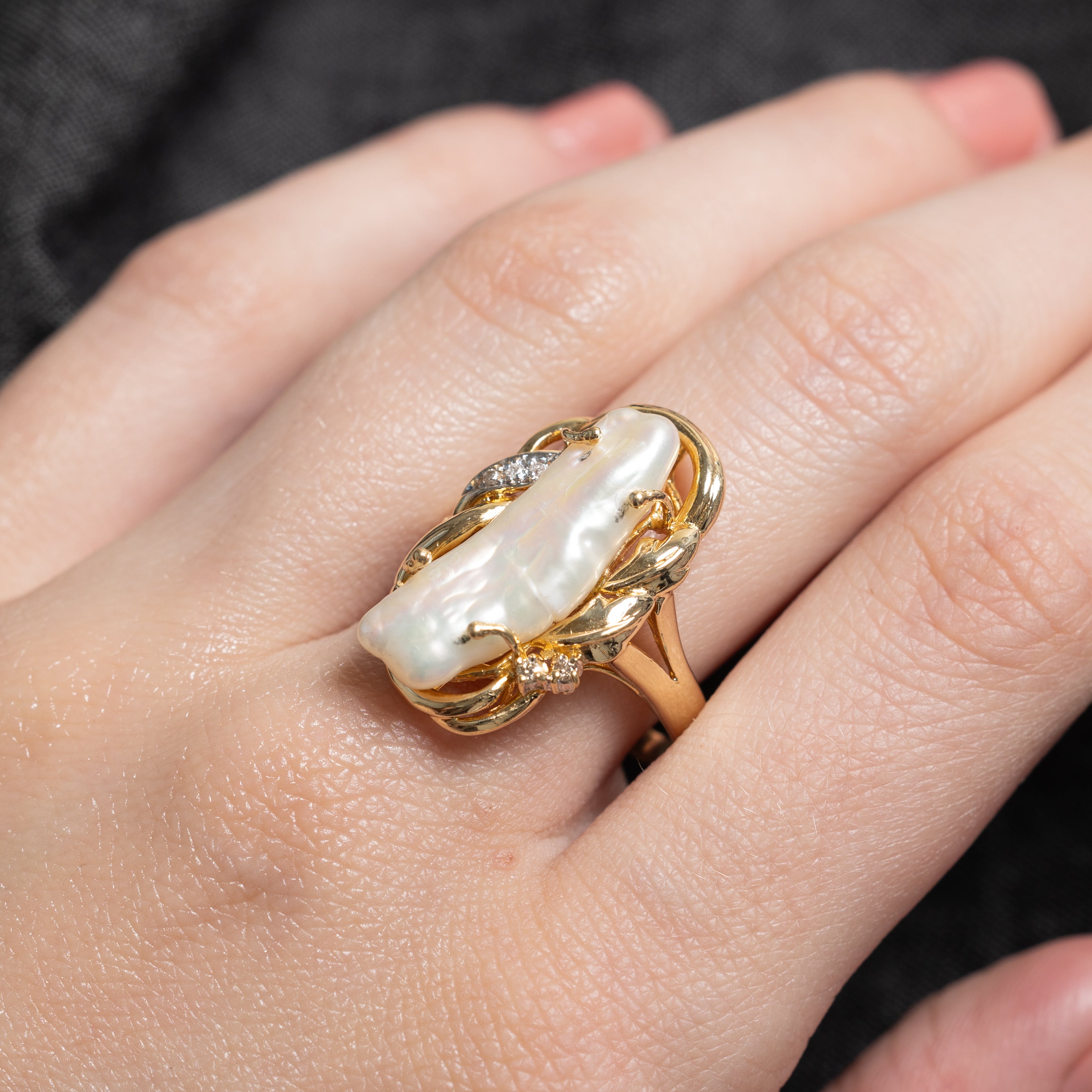 Baroque Pearl & Diamond Cocktail Ring | 0.05ctw | SZ 9.25