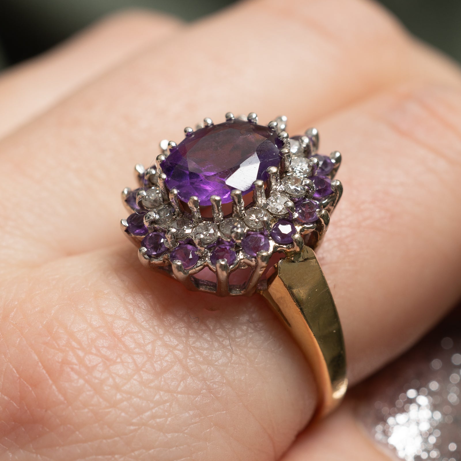 Amethyst & Diamond Halo Cocktail Ring | 2.50ct, 0.40ctw | SZ 9.25 |