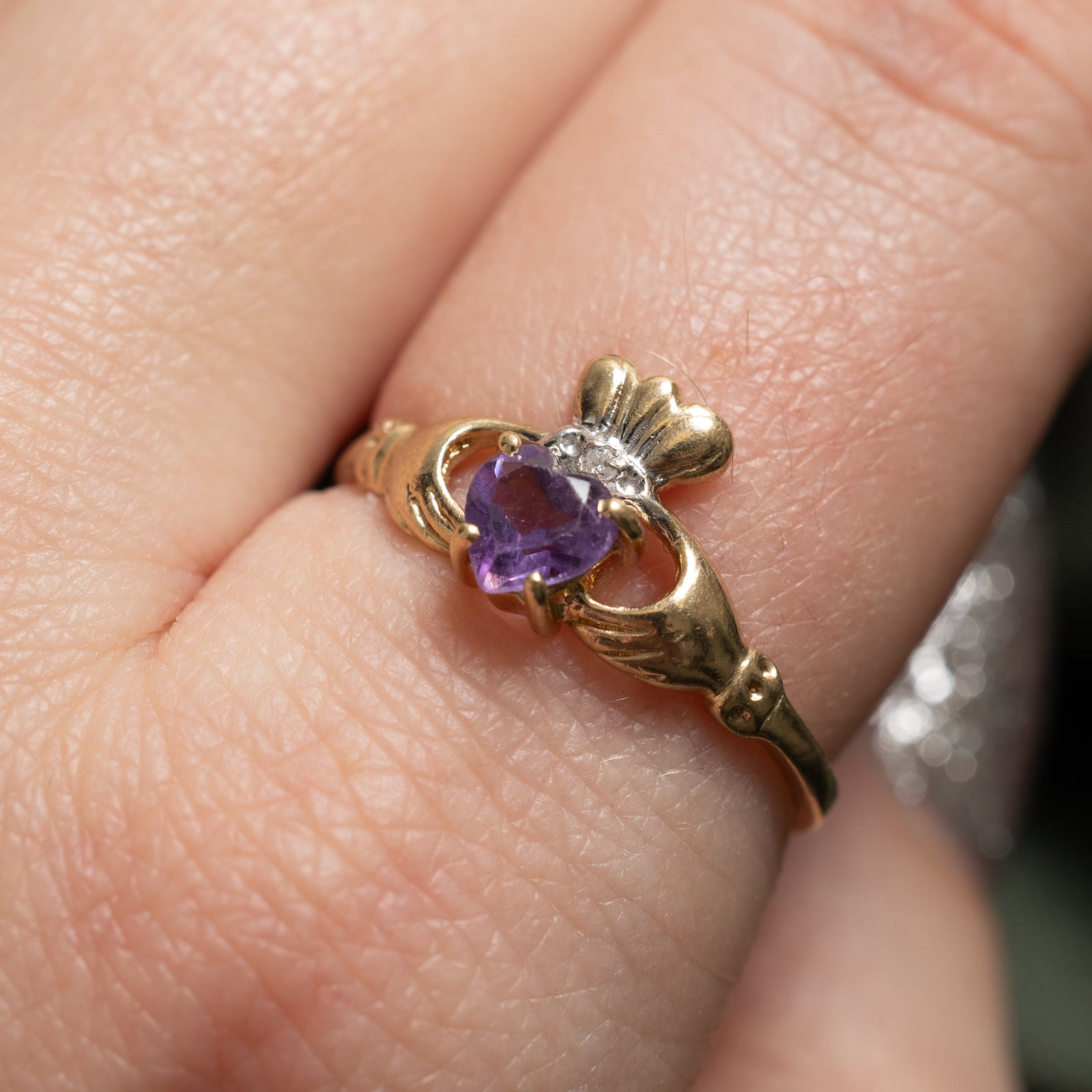 Amethyst & Diamond Claddagh Ring | 0.30ct, 0.005ct | SZ 8.25 |