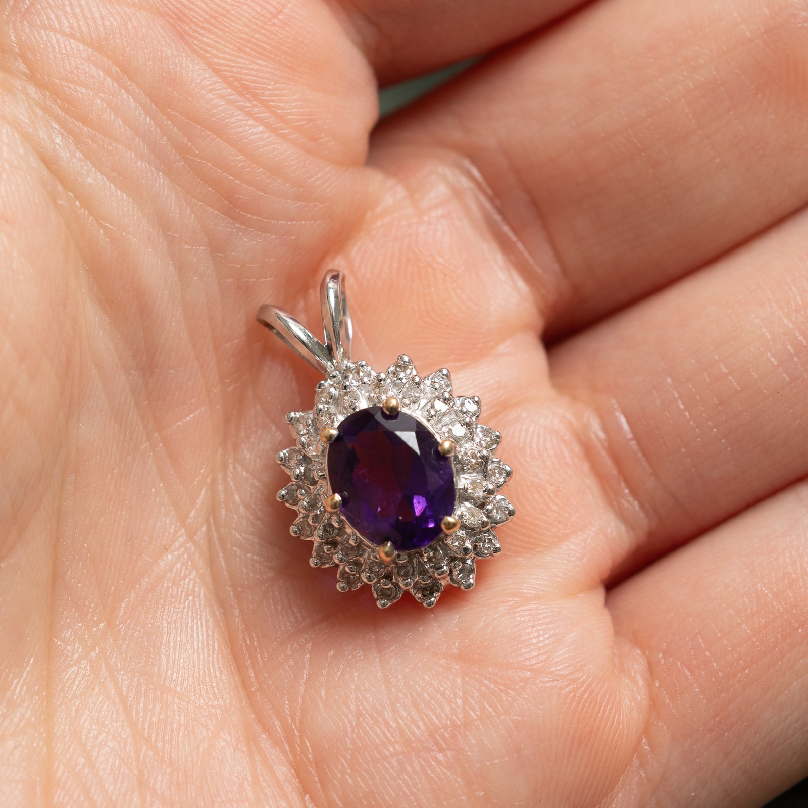 Oval Cut Amethyst & Diamond Halo Pendant | 1.85ct, 0.18ctw |
