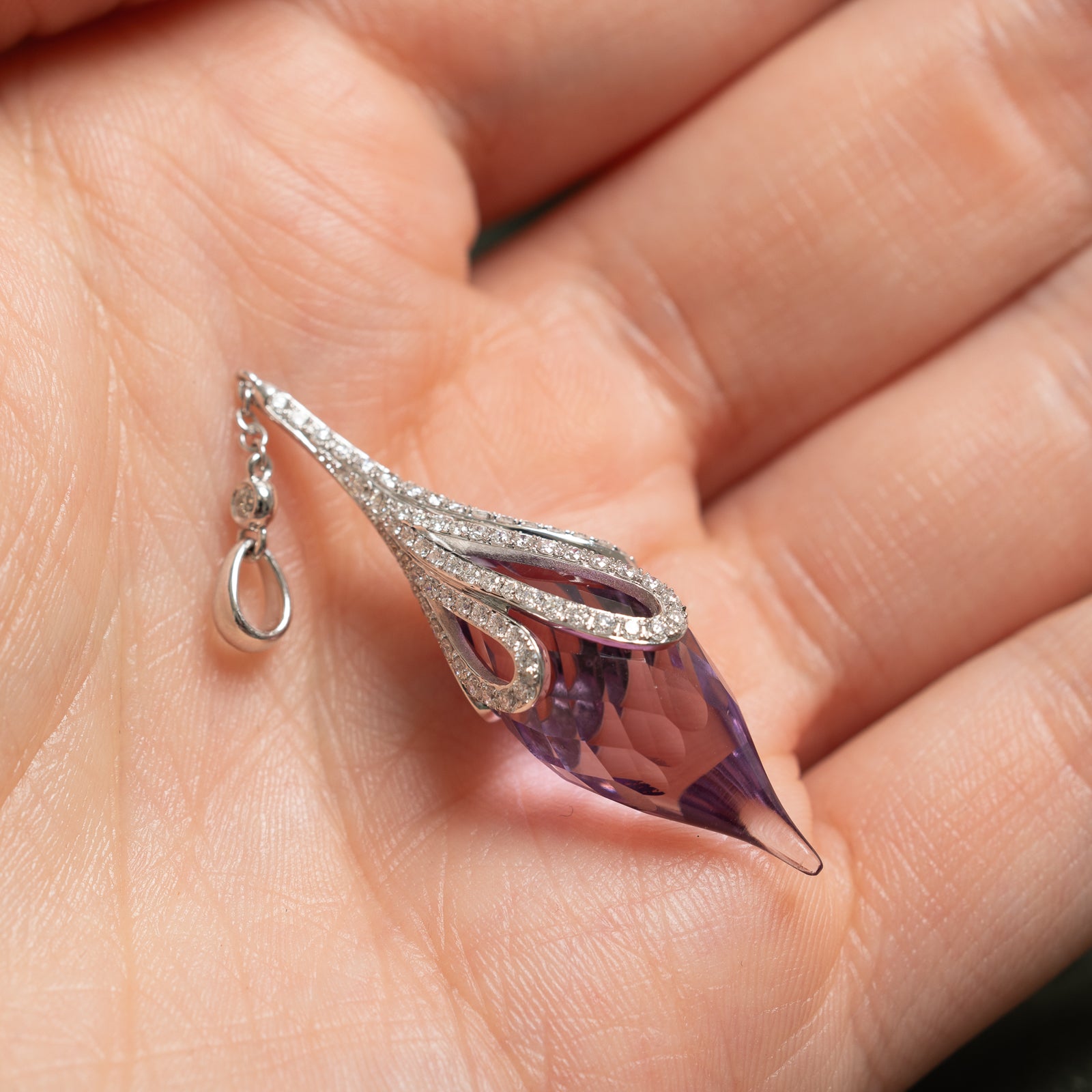 Briolette Amethyst & Diamond Drop Pendant | 7.00ct, 0.48ctw |