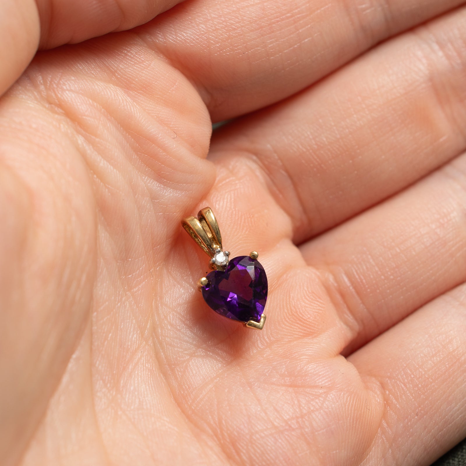 Heart Cut Amethyst & Diamond Pendant | 1.30ct, 0.01ct |