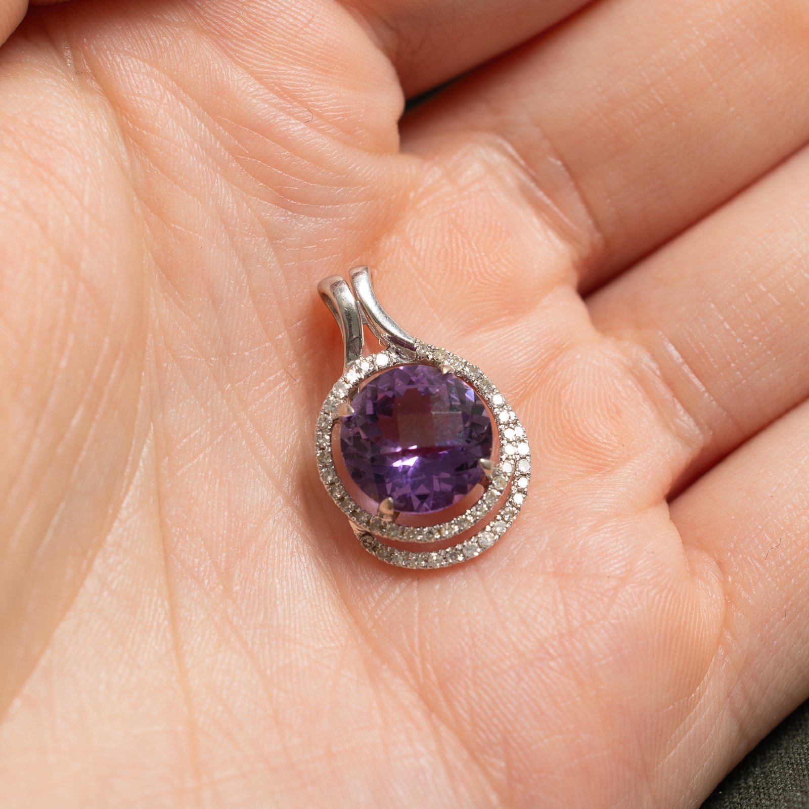 Amethyst & Halo Diamond Pendant | 3.00ct, 0.10ctw |