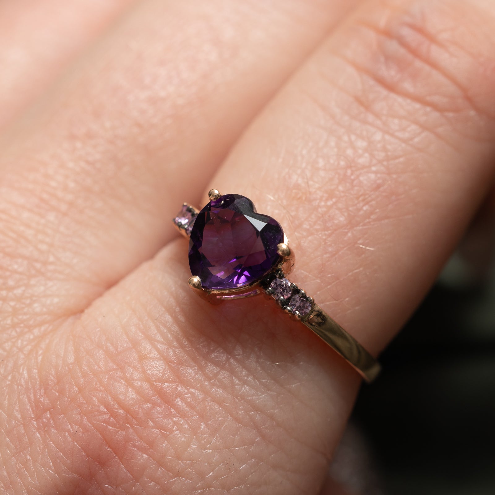 Heart Cut Amethyst & Synthetic Sapphire Ring | 1.20ct, 0.04ctw | SZ 8.5 |