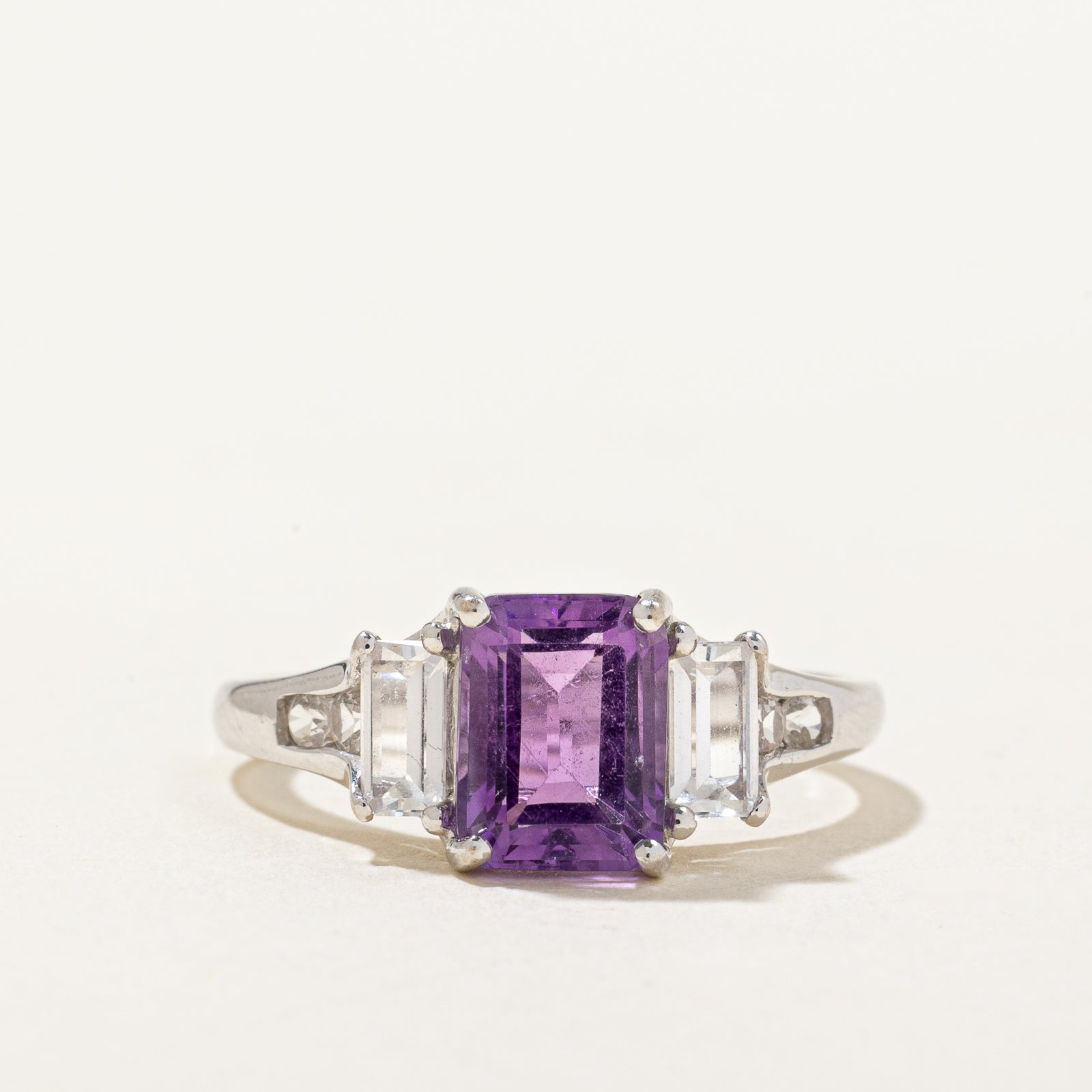 Three Stone Amethyst & Sapphire Ring | 1.50ct, 0.60ctw | SZ 7 |