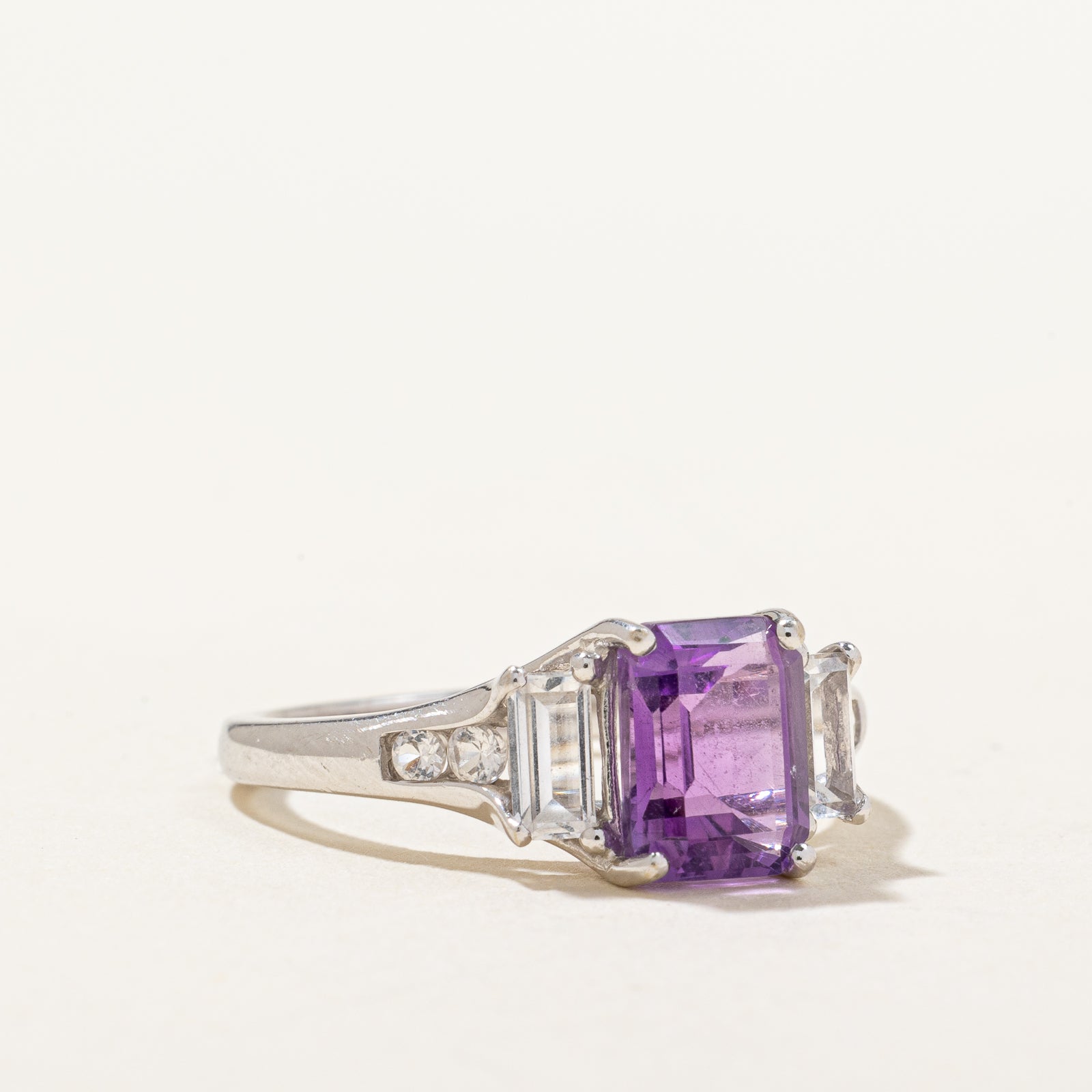 Three Stone Amethyst & Sapphire Ring | 1.50ct, 0.60ctw | SZ 7 |
