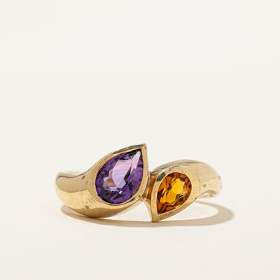 Bezel Set Amethyst & Pear Toi et Moi Ring | 0.70ct, 0.30ct | SZ 7.5 |