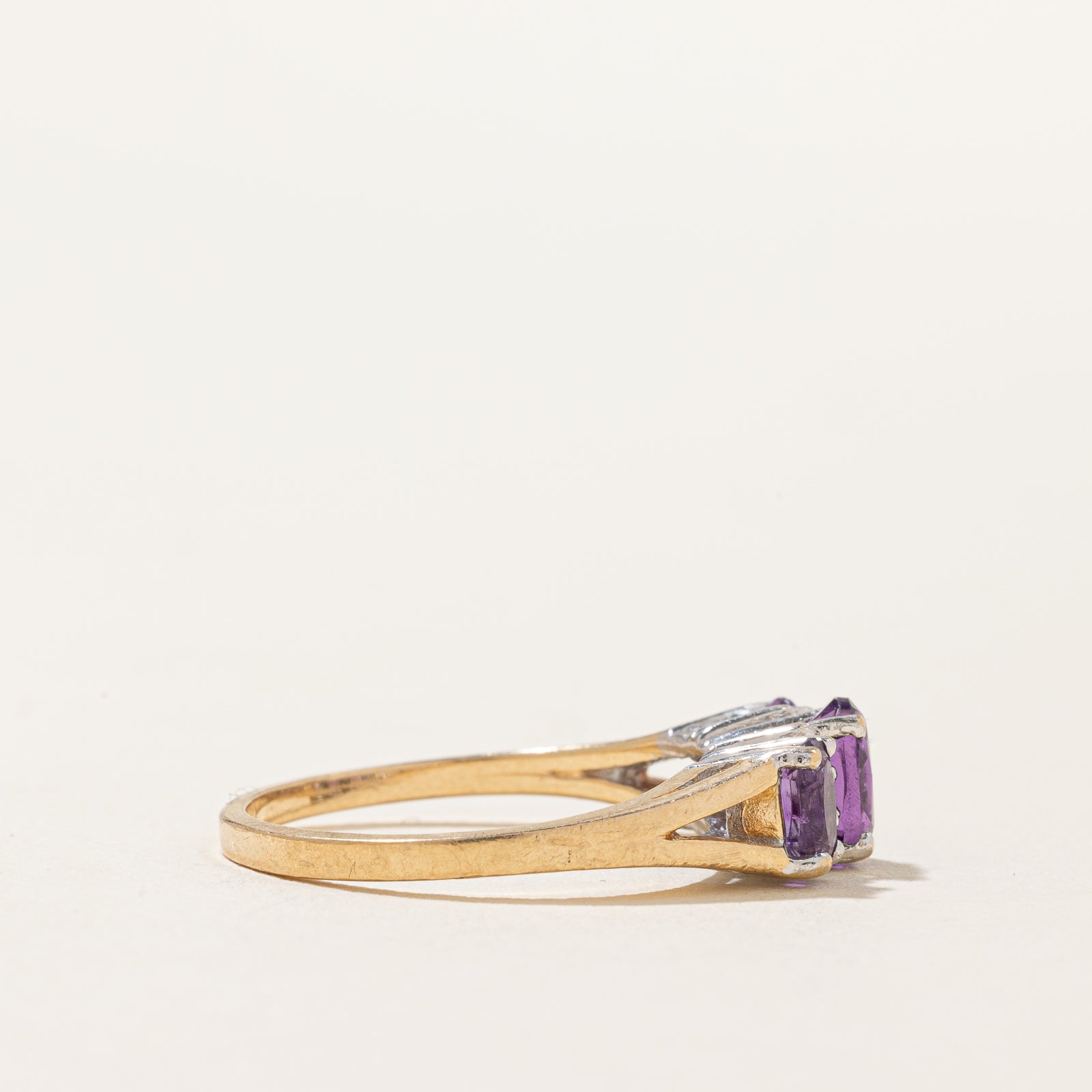 Three Stone Amethyst & Diamond Ring | 1.00ctw, 0.03ctw | SZ 6.5 |