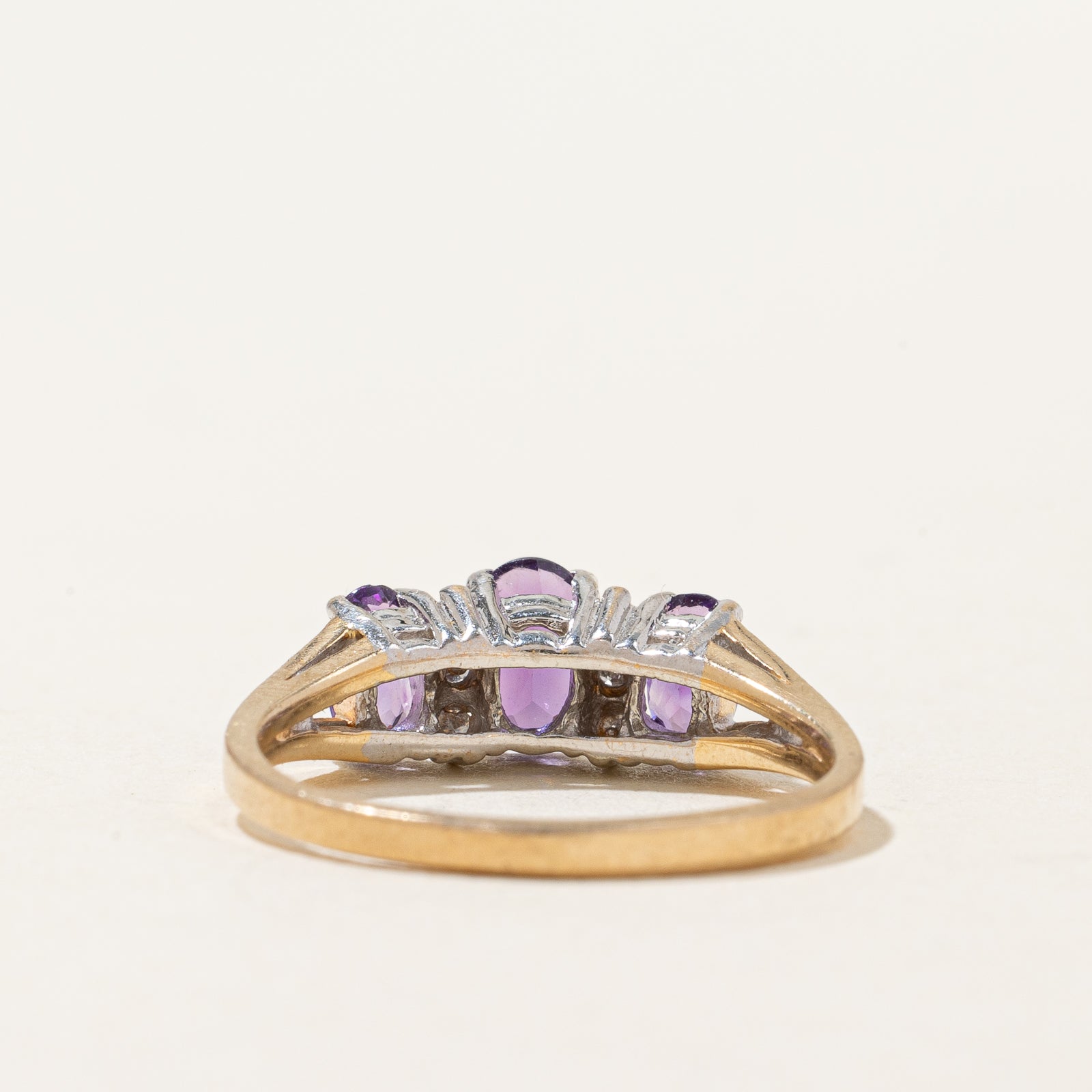 Three Stone Amethyst & Diamond Ring | 1.00ctw, 0.03ctw | SZ 6.5 |