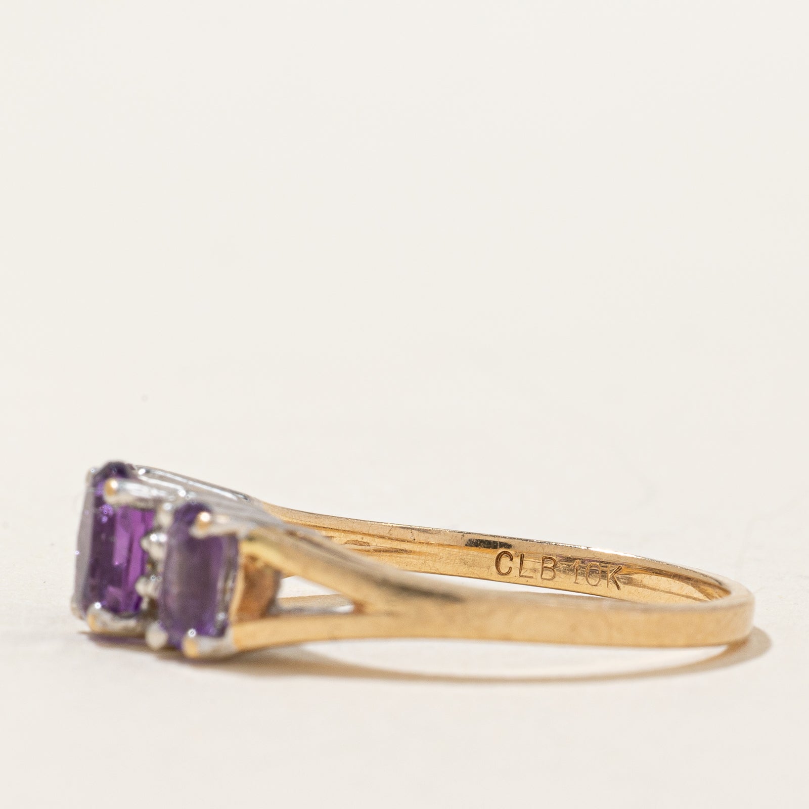 Three Stone Amethyst & Diamond Ring | 1.00ctw, 0.03ctw | SZ 6.5 |