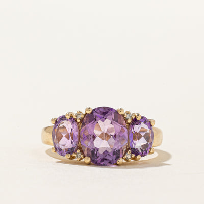 Three Stone Amethyst & Diamond Cocktail Ring | 3.50ctw, 0.02ctw | SZ 9 |