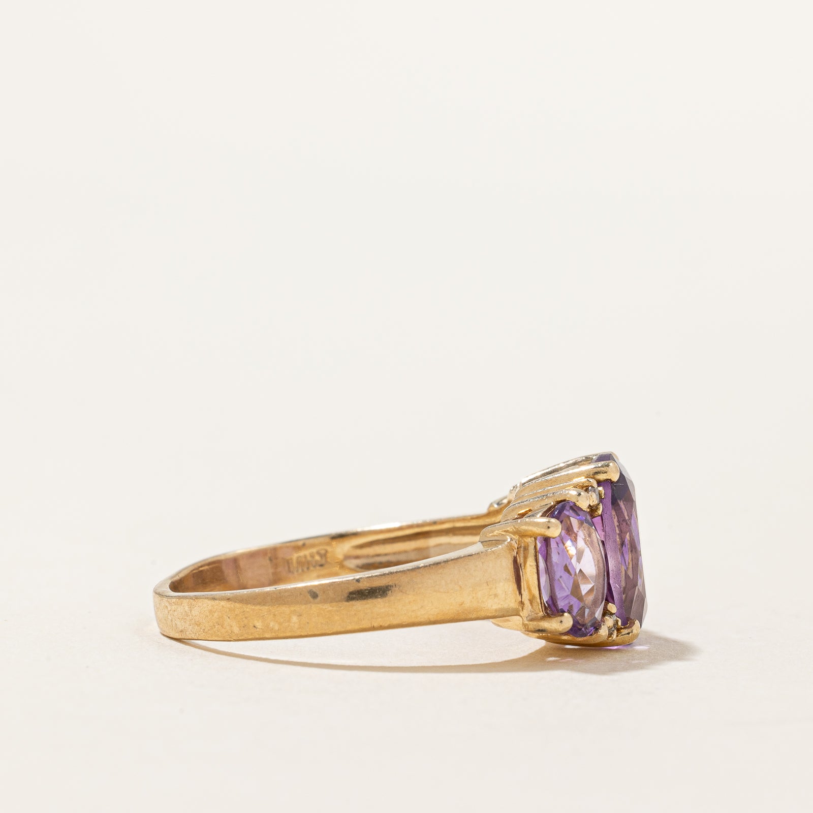 Three Stone Amethyst & Diamond Cocktail Ring | 3.50ctw, 0.02ctw | SZ 9 |
