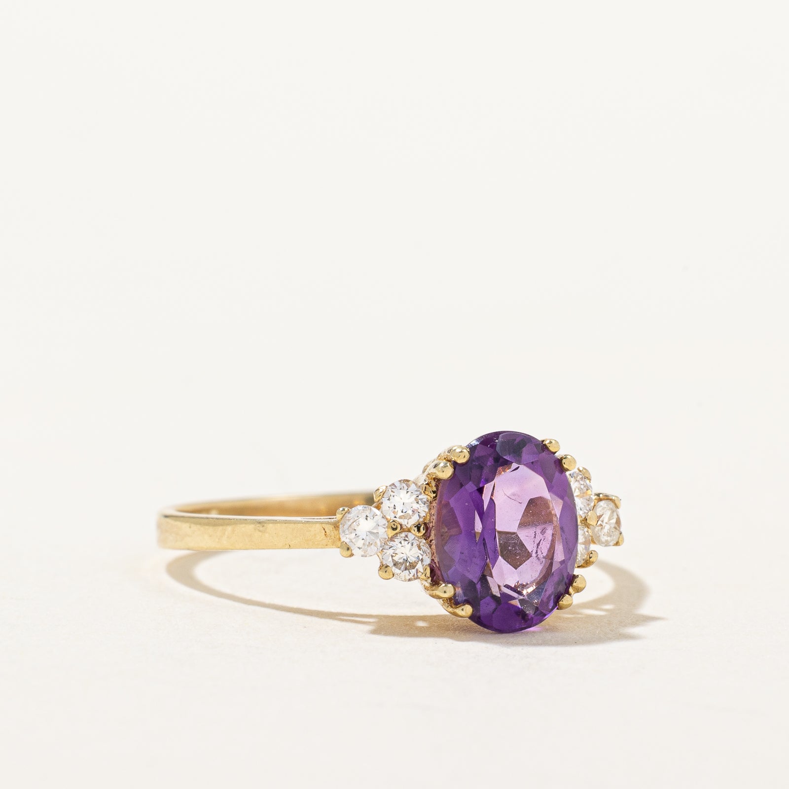 Oval Cut Amethyst & Diamond Ring | 1.00ct, 0.18ctw | SZ 7.25 |