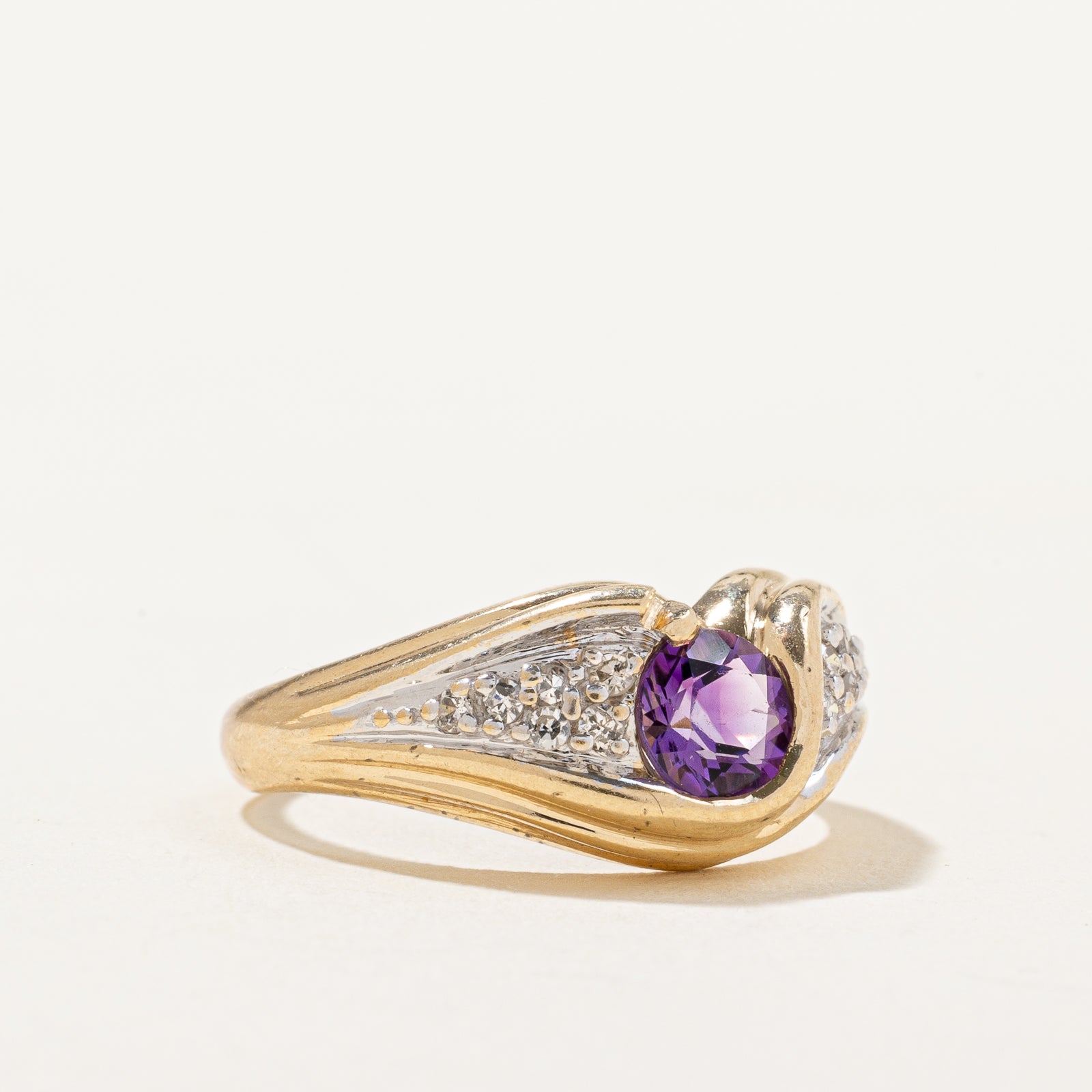 Semi Bezel Amethyst & Diamond Tapered Ring | 0.44ctm 0.07ctw | SZ 5.5 |
