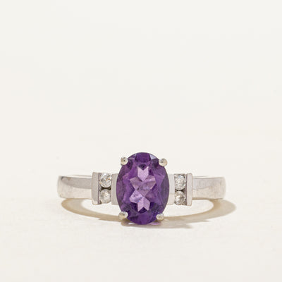 Oval Cut Amethyst & Diamond Ring | 1.00ct, 0.08ctw | SZ 6 |