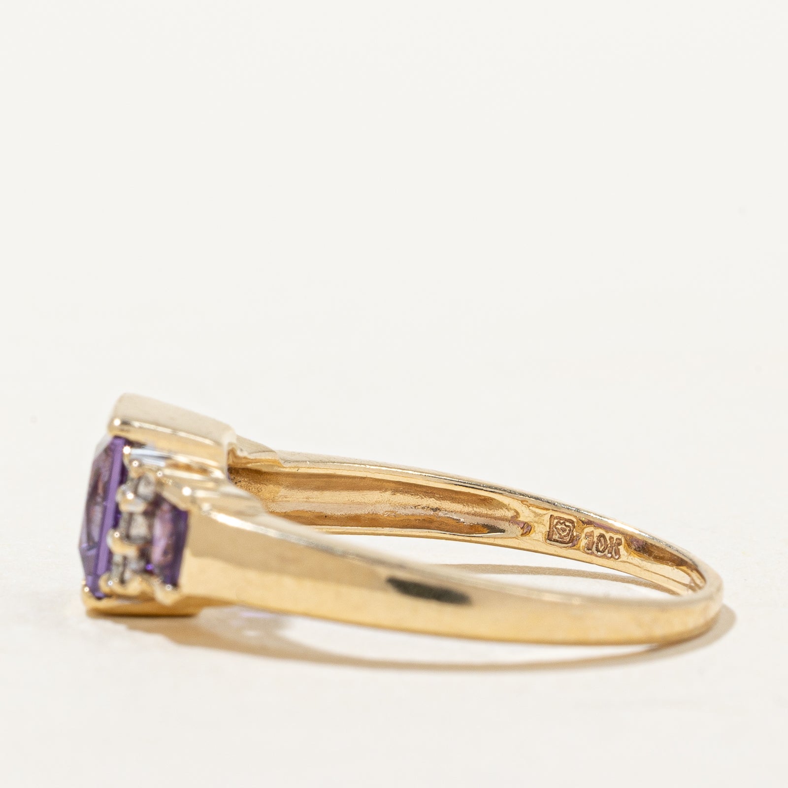 Three Stone Amethyst & Diamond Ring | 1.12ctw, 0.09ctw | SZ 8.75 |