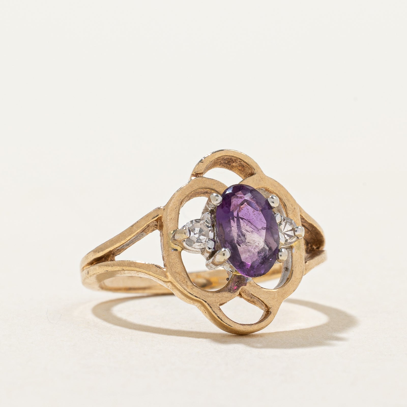 Amethyst & Diamond Open Shank Ring | 0.42ct, 0.05ctw | SZ 2 |