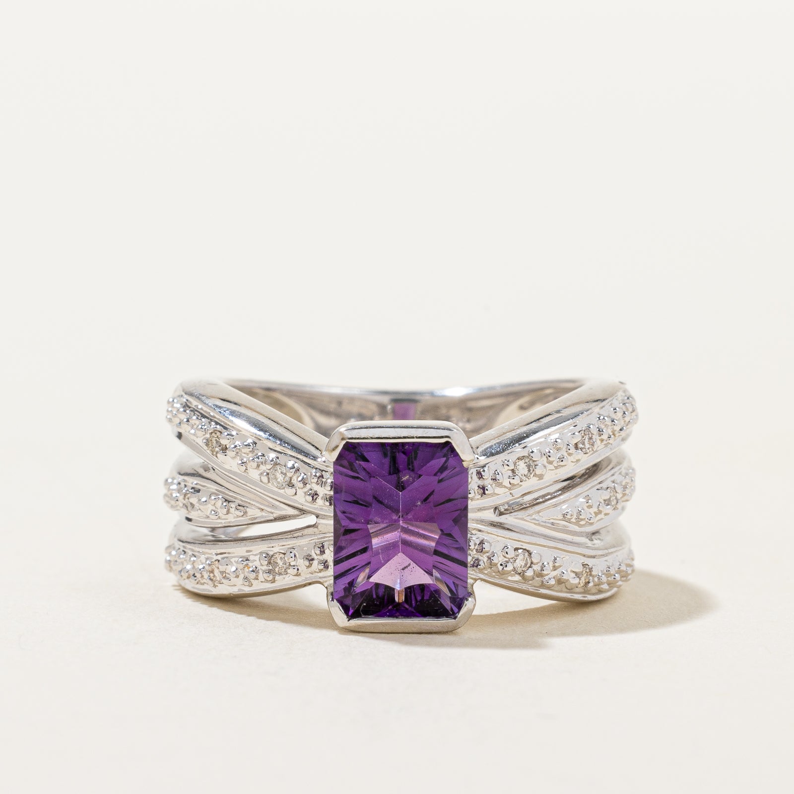 Amethyst & Diamond Reverse Tapered RIng | 1.30ct, 0.05ctw | SZ 6.5 |