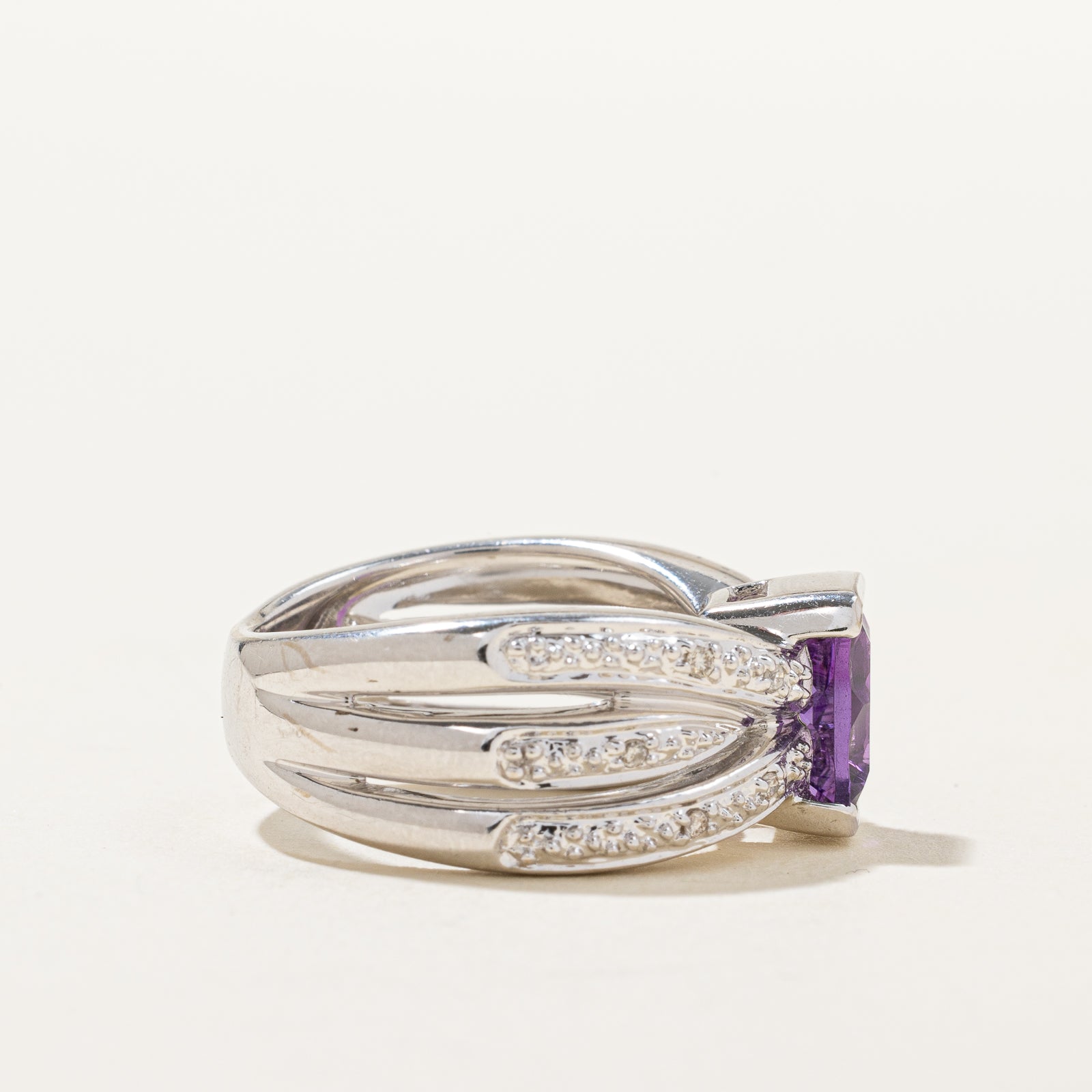 Amethyst & Diamond Reverse Tapered RIng | 1.30ct, 0.05ctw | SZ 6.5 |