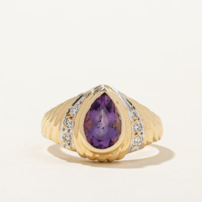 Bezel Set Pear Shaped Amethyst & Diamond Ring | 1.20ct, 0.05ctw | SZ 6.5 |