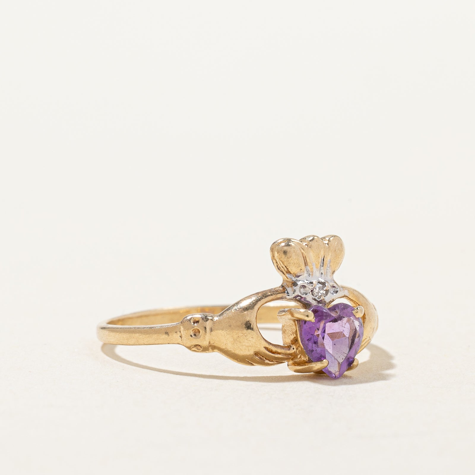 Amethyst & Diamond Claddagh Ring | 0.30ct, 0.005ct | SZ 8.25 |