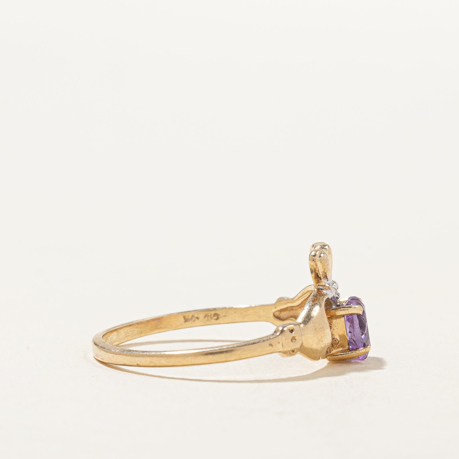 Amethyst & Diamond Claddagh Ring | 0.30ct, 0.005ct | SZ 8.25 |