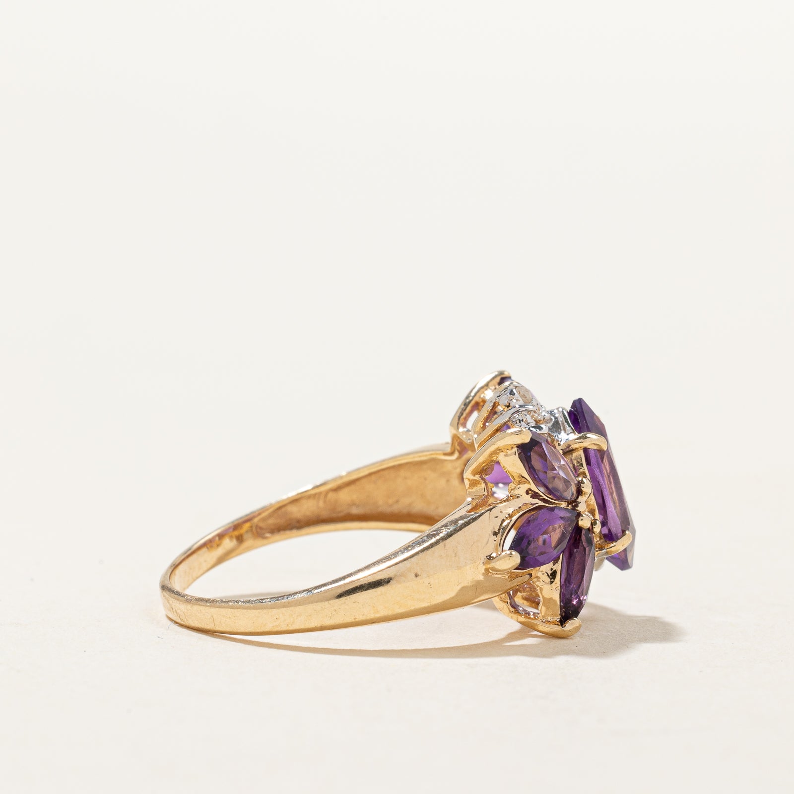 Amethyst & Diamond Cluster Cocktail Ring | 1.40ctw, 0.05ctw | SZ 7 |