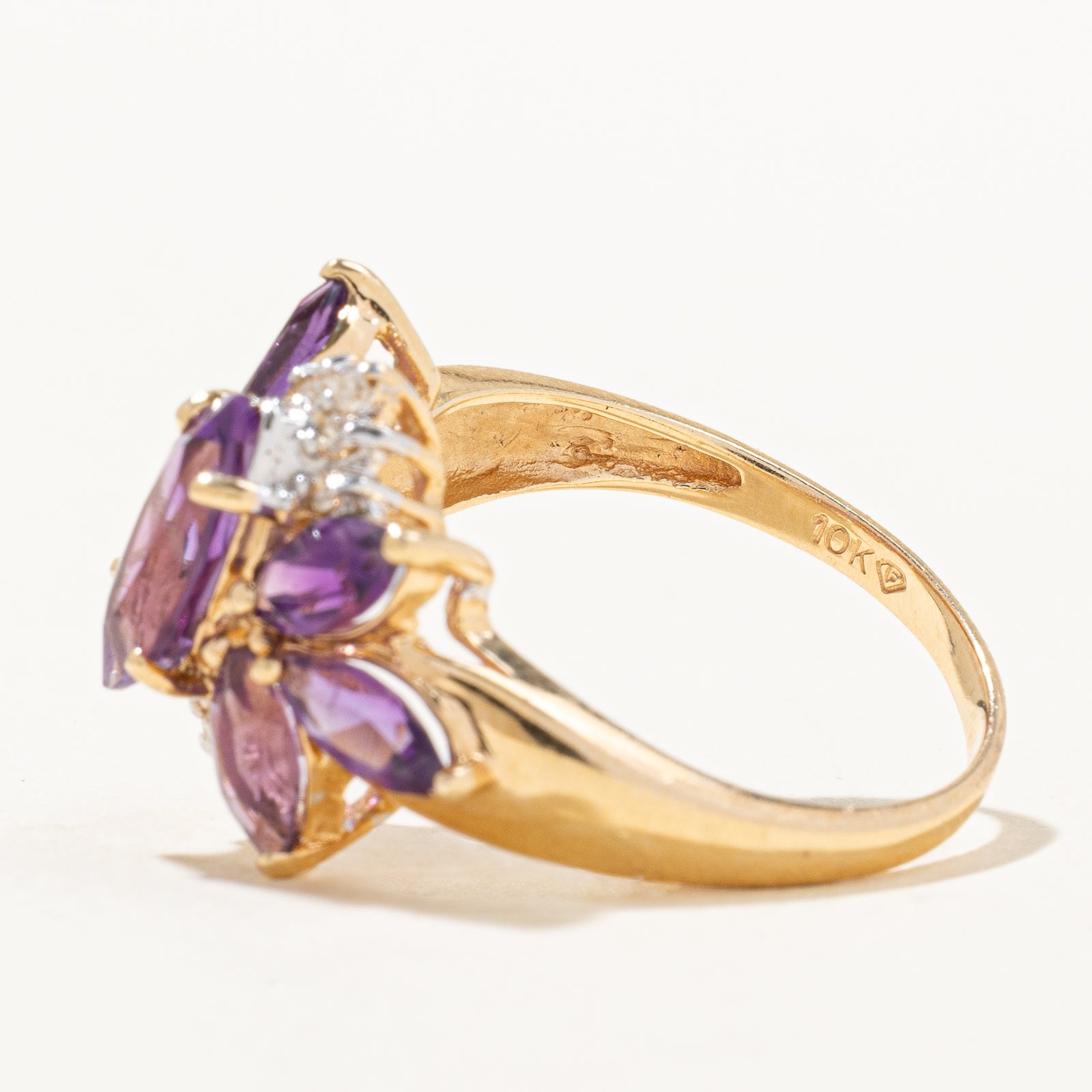 Amethyst & Diamond Cluster Cocktail Ring | 1.40ctw, 0.05ctw | SZ 7 |