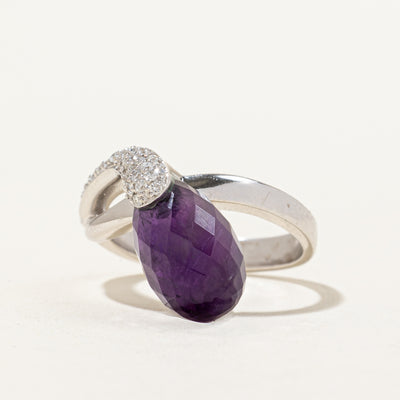 Briolette Amethyst & Diamond Ring | 5.00ct, 0.22ctw | SZ 7 |