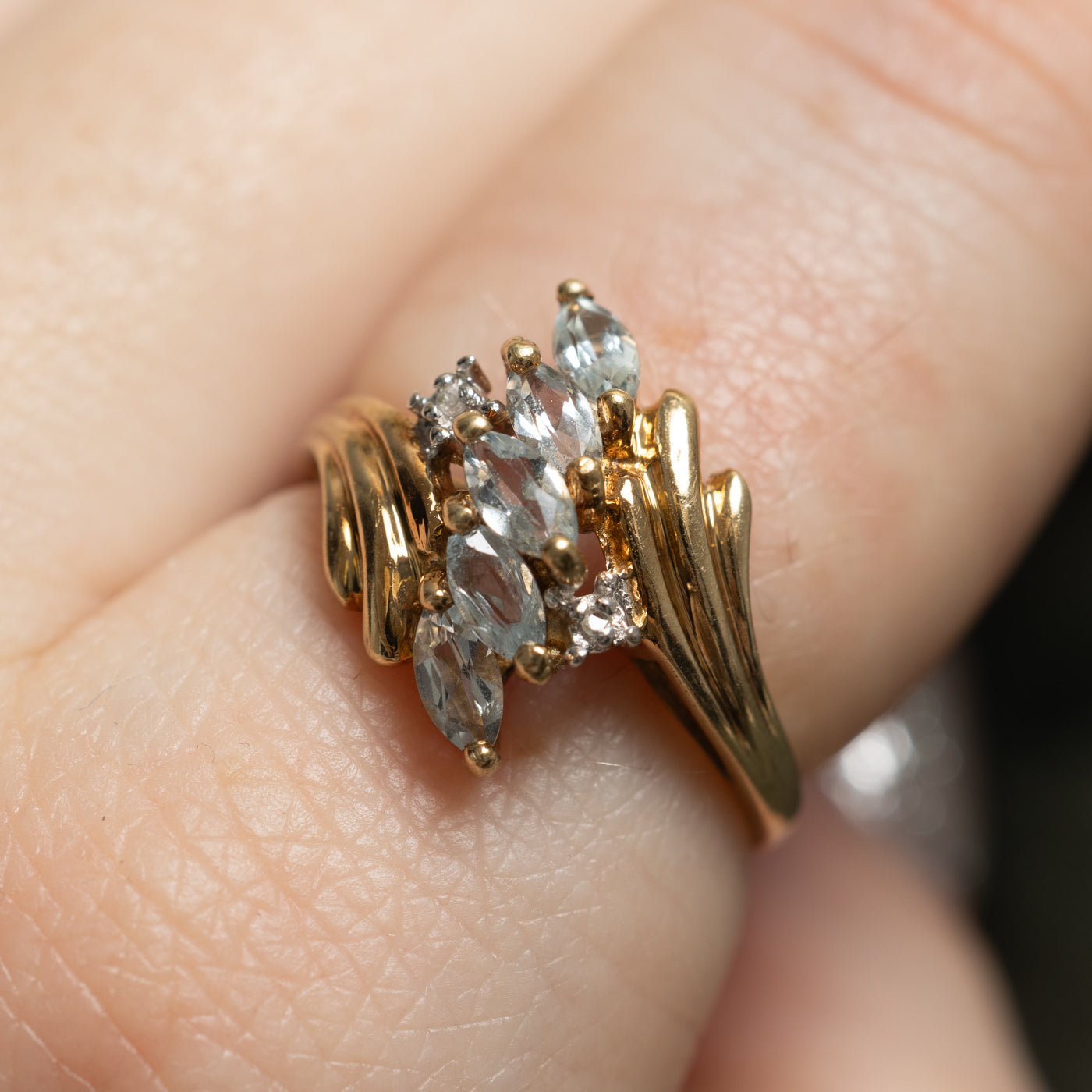 Aquamarine & Diamond Cluster Bypass Ring | 0.50ctw, 0.04ctw | SZ 6.25 |