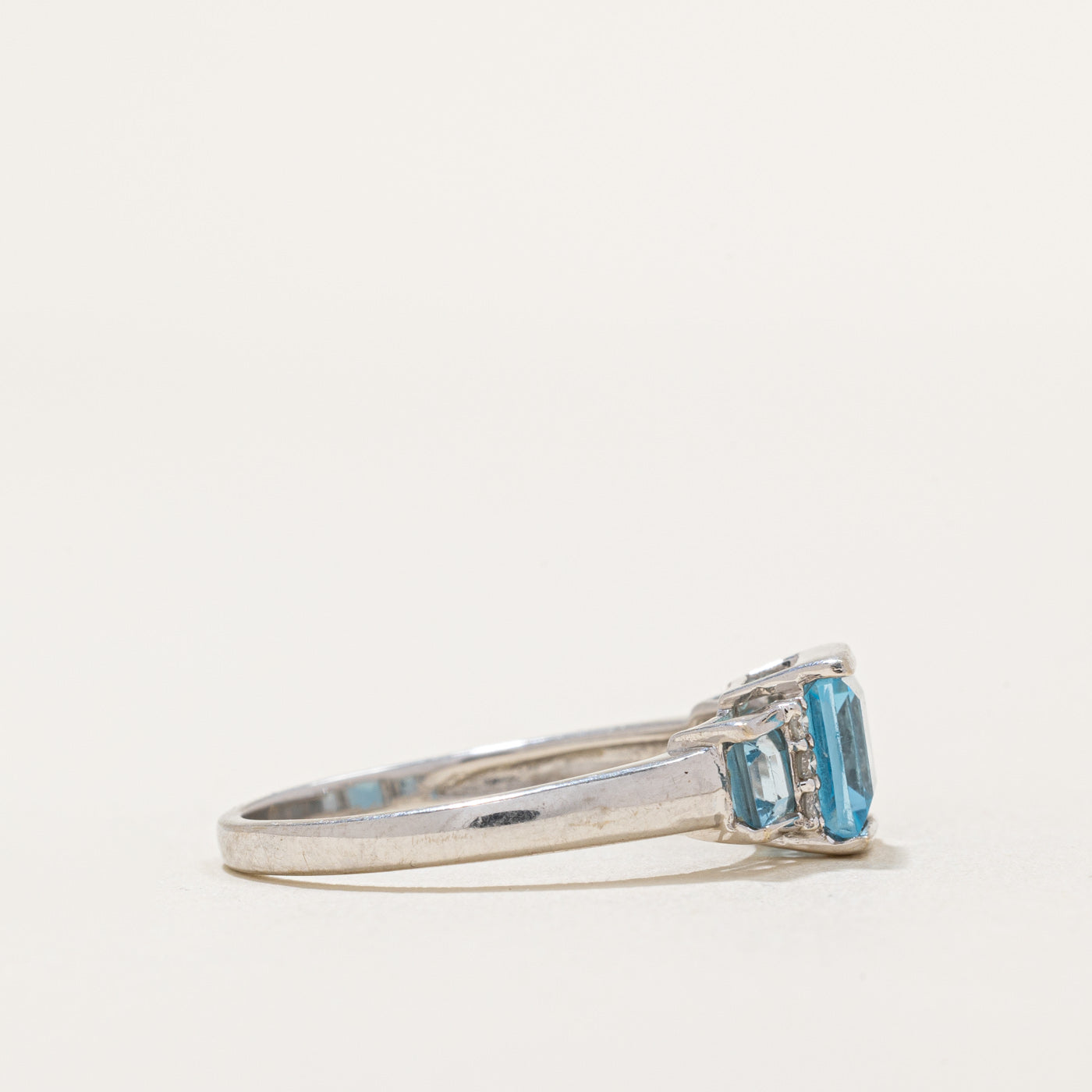Three Stone Princess Cut Topaz & Diamond Ring | 1.50ctw, 0.05ctw | SZ 7.25 |