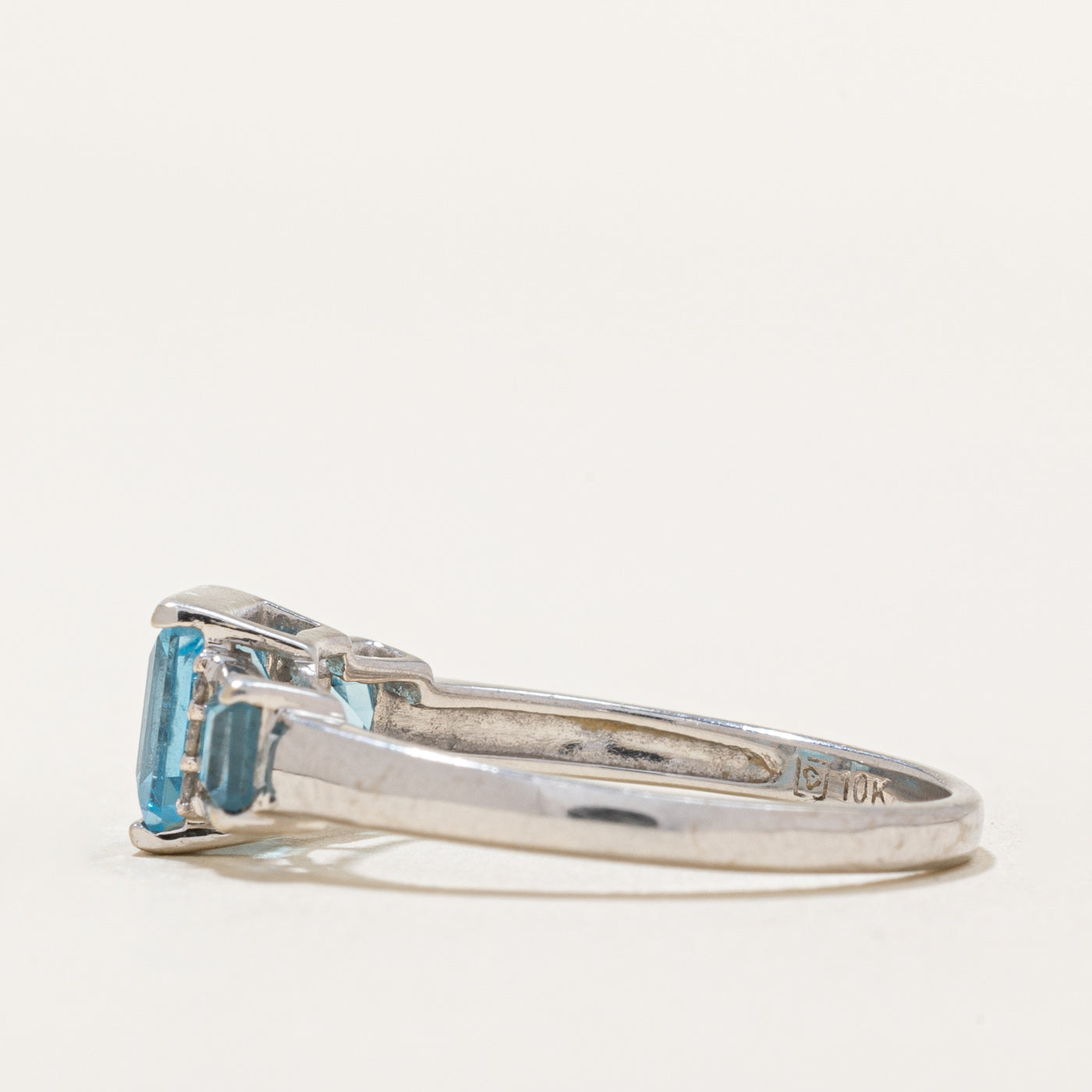 Three Stone Princess Cut Topaz & Diamond Ring | 1.50ctw, 0.05ctw | SZ 7.25 |