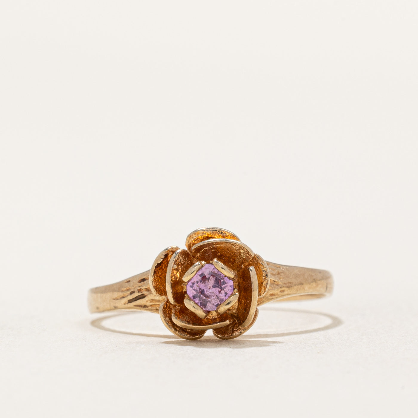 Bague fleur en saphir rose synthétique | 0,06 ct | Taille 5,25 | 