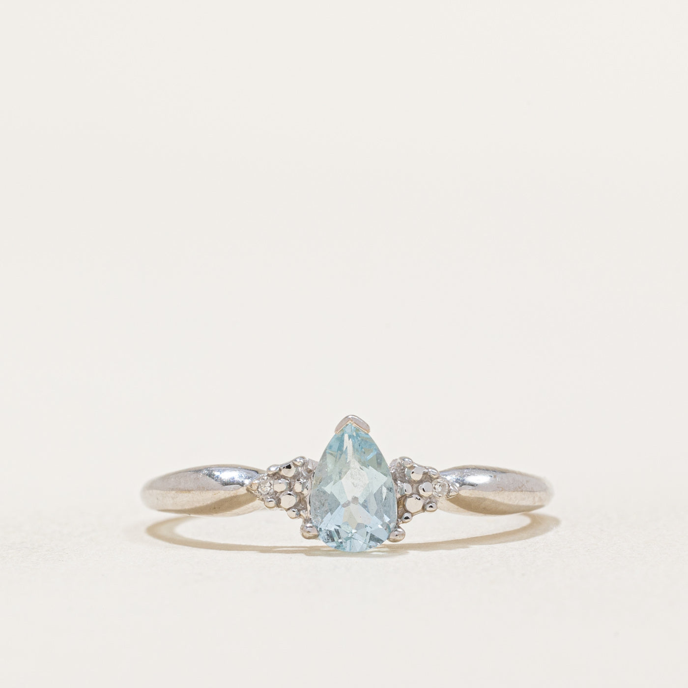 Pear Cut Aquamarine & Diamond Ring | 0.38ct, 0.008ctw | SZ 7.25 |