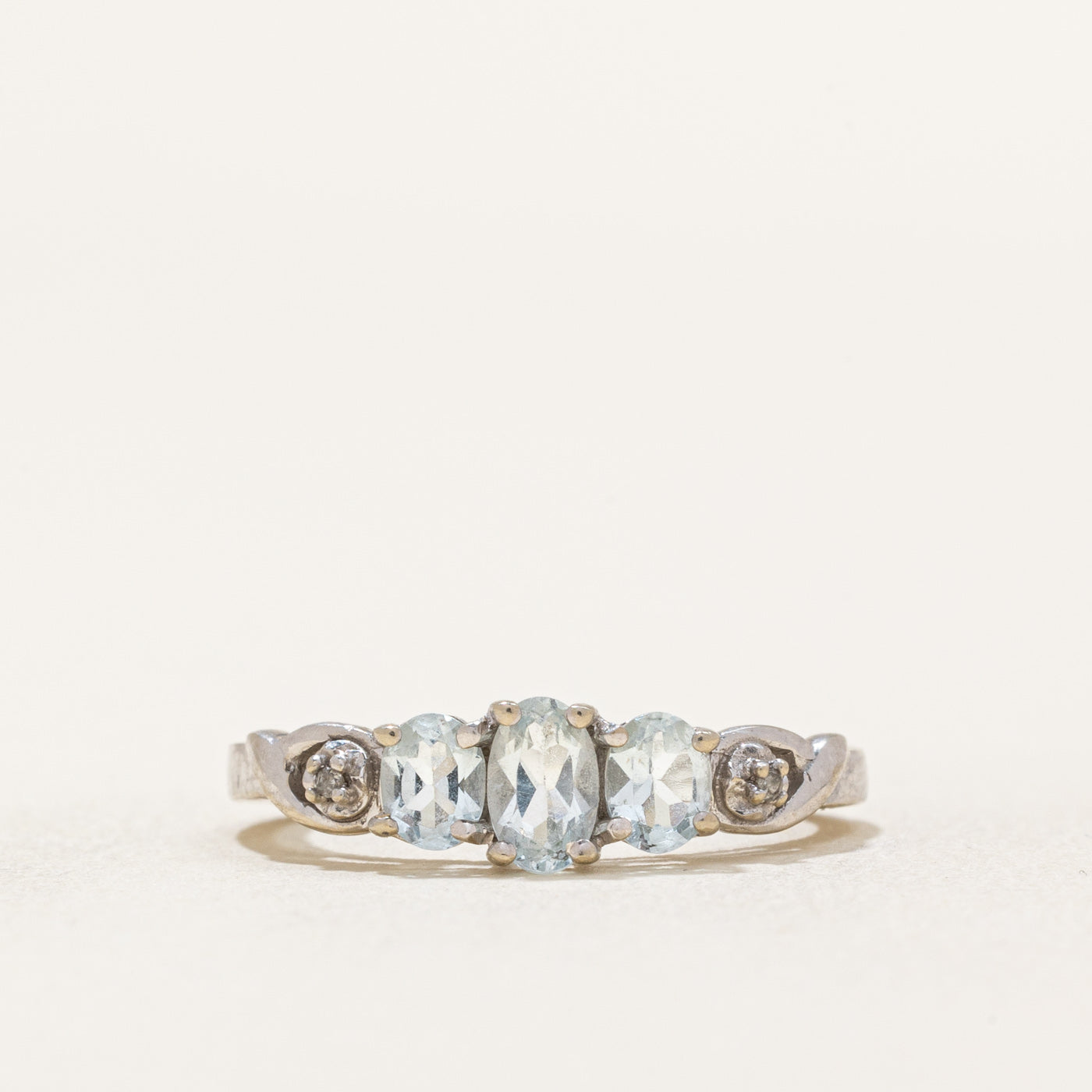 Three Stone Aquamarine & Diamond Ring | 0.44ctw, 0.005ctw | SZ 4.5 |