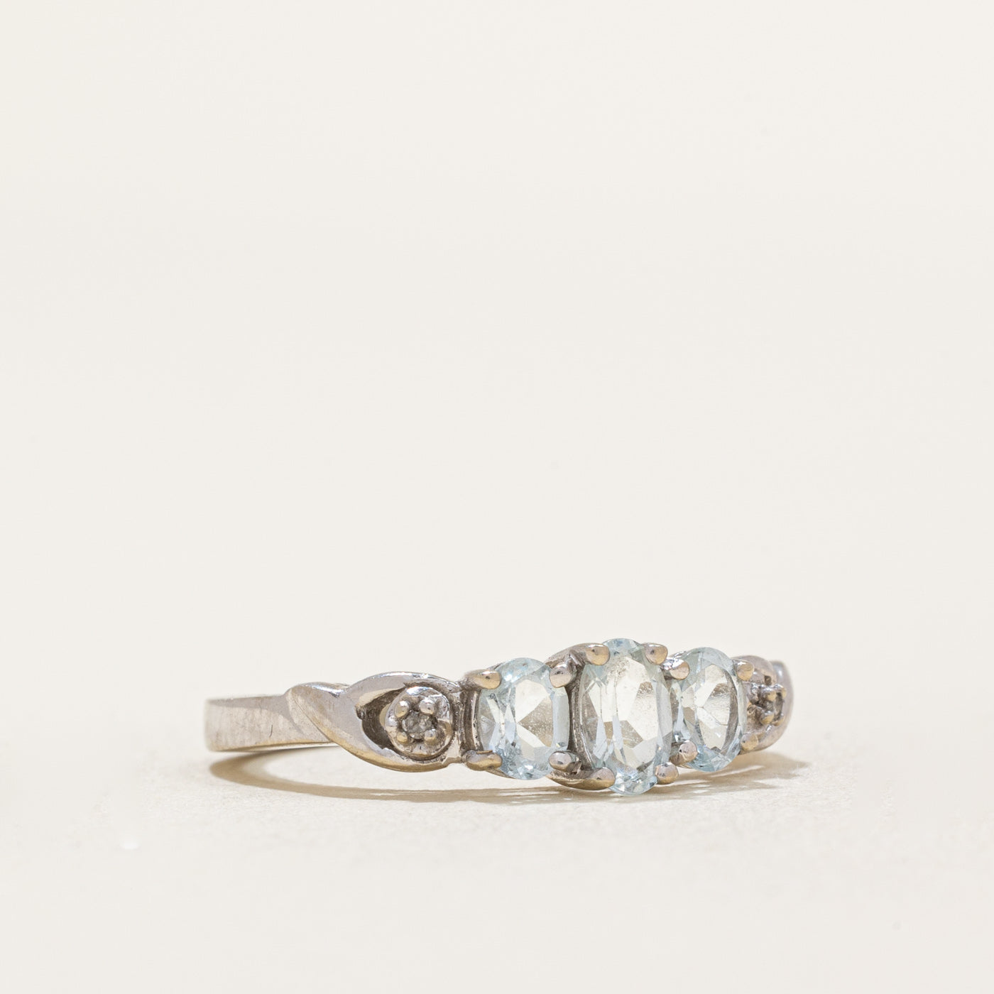 Three Stone Aquamarine & Diamond Ring | 0.44ctw, 0.005ctw | SZ 4.5 |