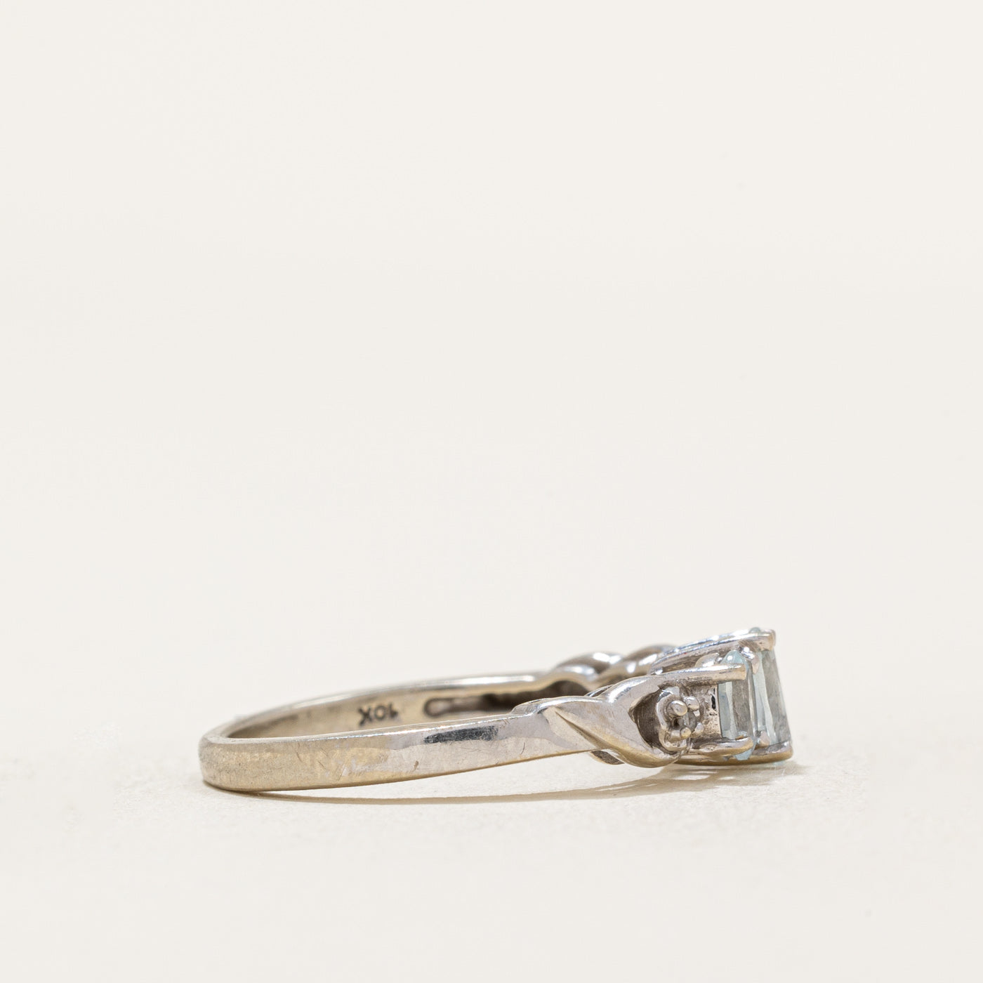 Three Stone Aquamarine & Diamond Ring | 0.44ctw, 0.005ctw | SZ 4.5 |