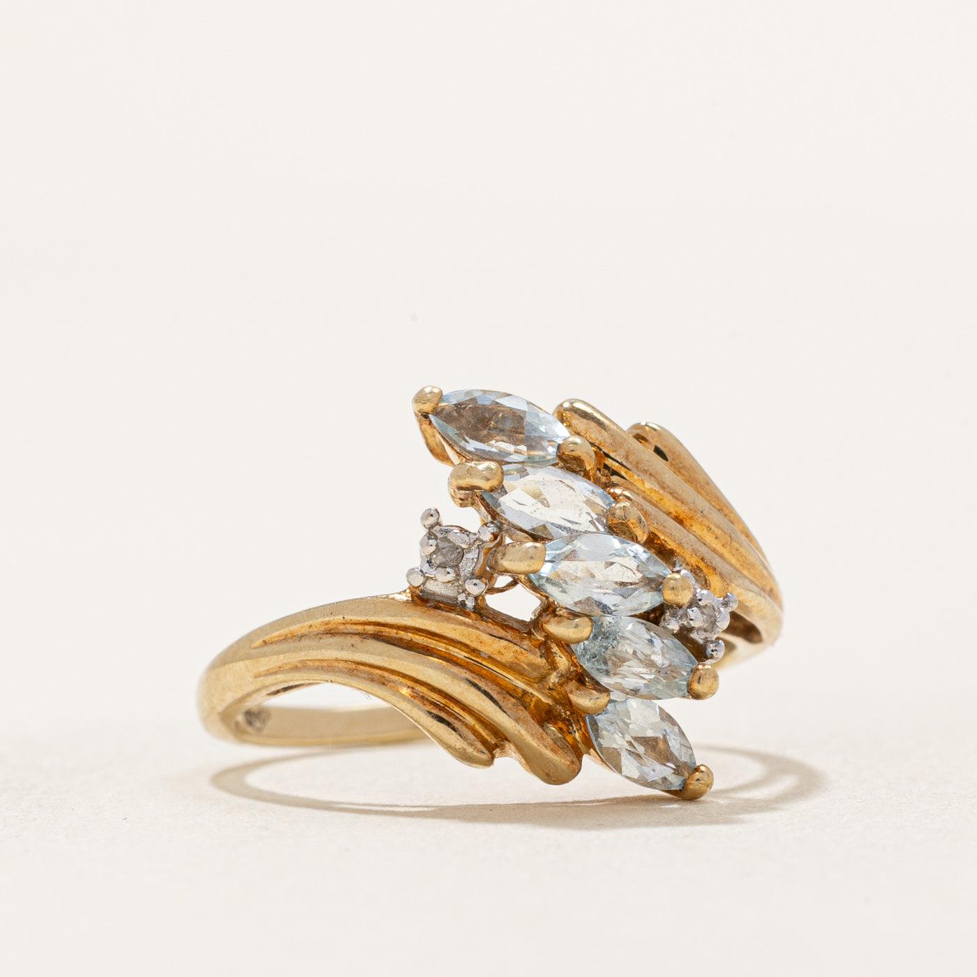 Aquamarine & Diamond Cluster Bypass Ring | 0.50ctw, 0.04ctw | SZ 6.25 |