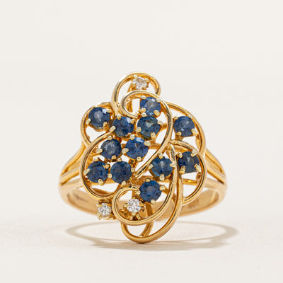 Sapphire & Diamond Cluster Cocktail Ring | 0.50ctw, 0.04ctw | SZ 7.25 |