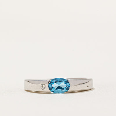 Oval Cut East West Topaz & Diamond Ring | 0.40ct, 0.01ct | SZ 5.25 |