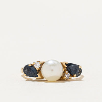 Pearl, Sapphire & Diamond Ring | 0.50ctw, 0.04ct | SZ 5.5