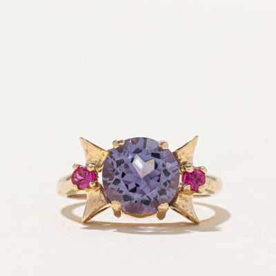 Synthetic Colour Change Sapphire & Synthetic Ruby Ring | 2.86ctw | SZ 6.5