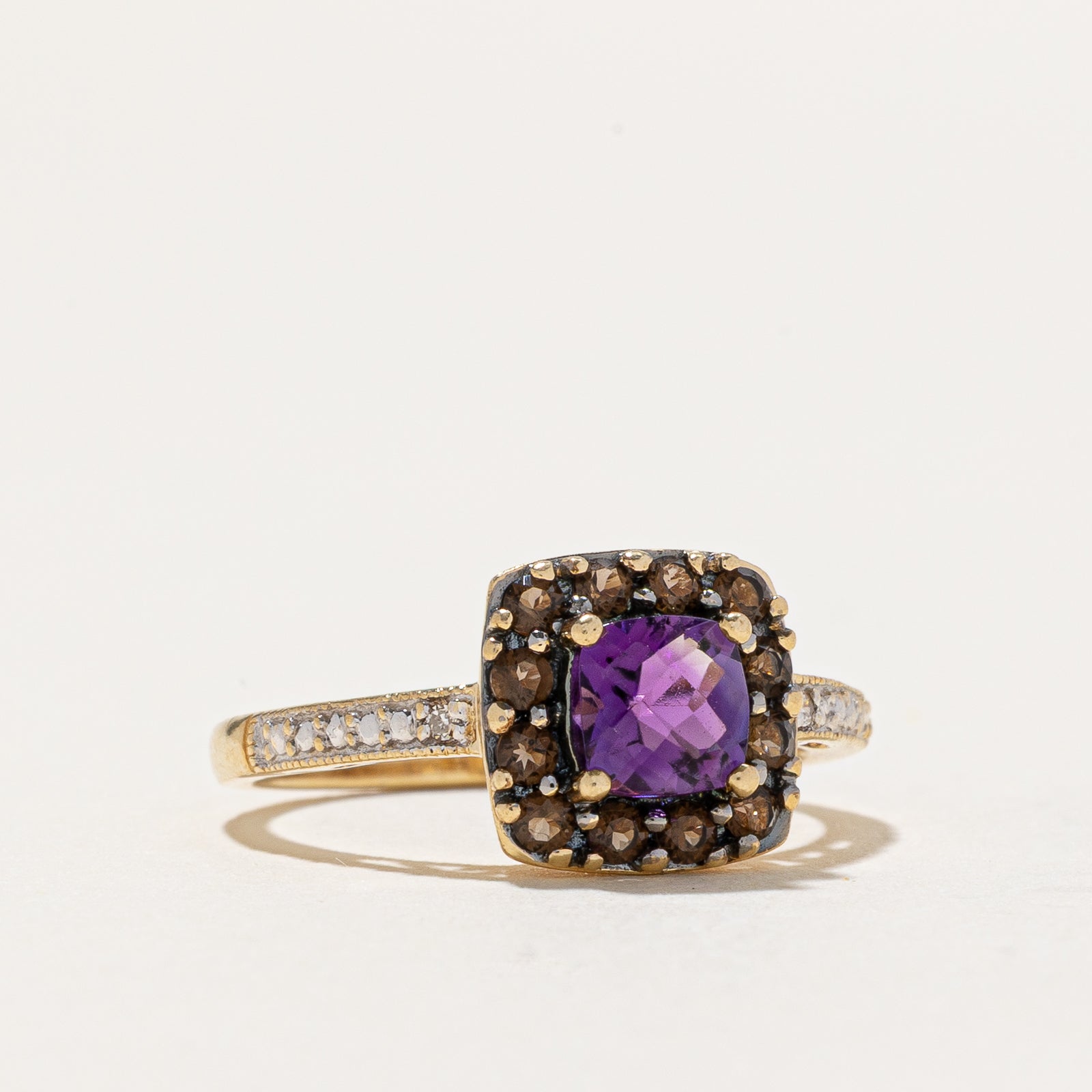 Amethyst & Smokey Quartz Halo Ring | 0.69ctw, 0.01ctw | SZ 5