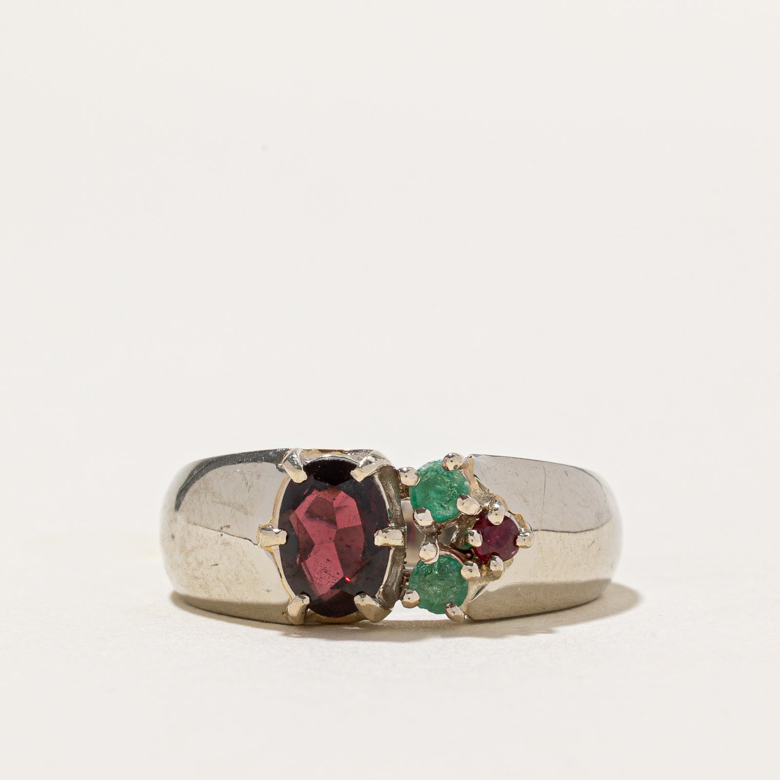 Garnet, Emerald & Ruby Cluster Ring | 0.90ctw | SZ 7