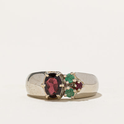 Garnet, Emerald & Ruby Cluster Ring | 0.90ctw | SZ 7