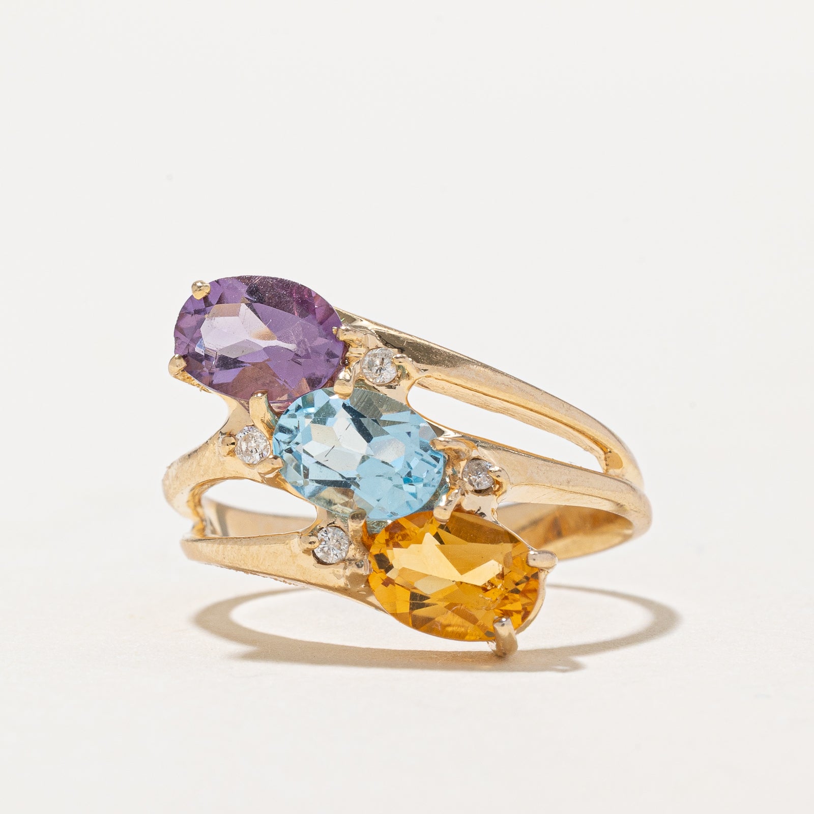 Multi Gemstone & Diamond Bypass Ring | 2.25ctw, 0.06ctw | SZ 6.25