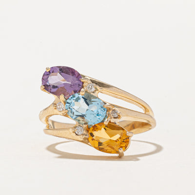 Multi Gemstone & Diamond Bypass Ring | 2.25ctw, 0.06ctw | SZ 6.25