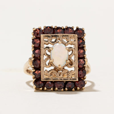 Opal & Garnet Ornate Cocktail Ring 1.66ctw | SZ 6.75