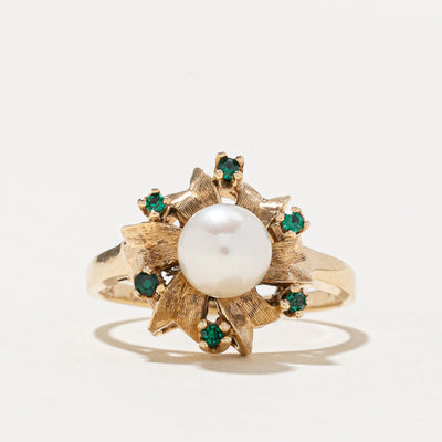 Pearl & Simulant Emerald Doublet Cocktail Ring | 0.12ctw | SZ 8.25