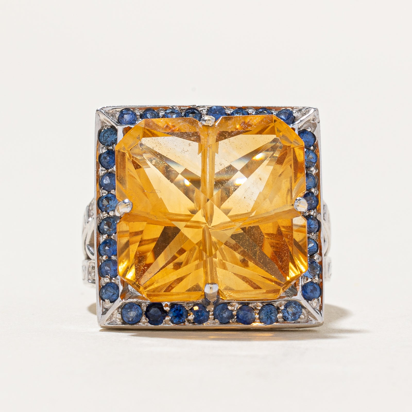 Citrine, Sapphire & Diamond Cocktail Ring | 12.50ctw, 0.06ctw | SZ 5